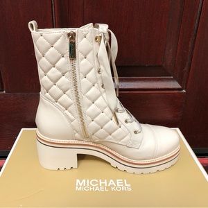 MICHAEL KORS Tilda Quilted Leather Combat Boot in Light Cream - Size 7.5
